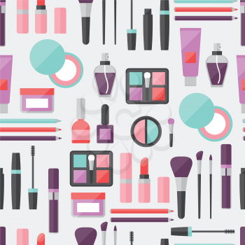Seamless background with cosmetics icons.