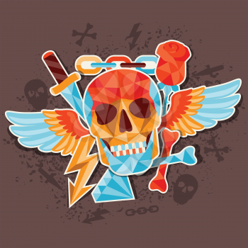 Card with colored geometric skull.