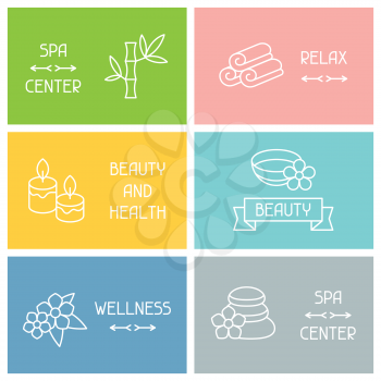 Spa and recreation business cards with icons in linear style.