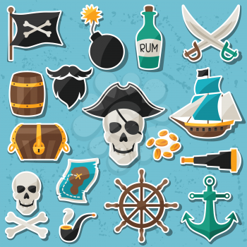 Set of stickers and objects on pirate theme.