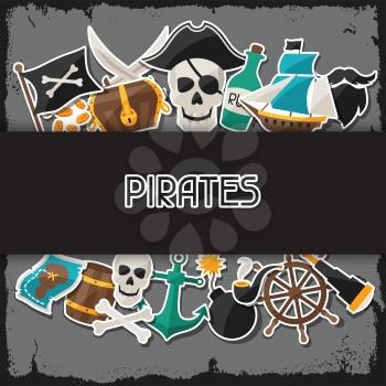 Background on pirate theme with stickers and objects.