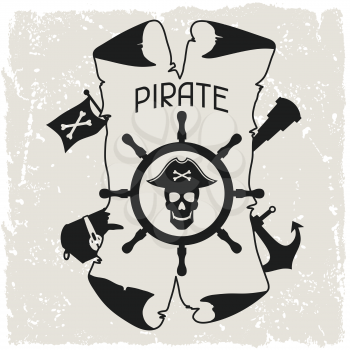 Background on pirate theme with objects and elements.