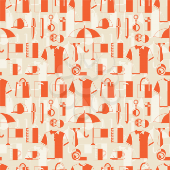 Seamless pattern with promotional gifts and souvenirs.