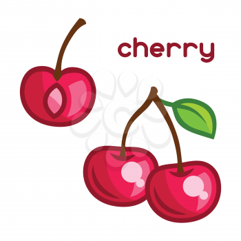 Stylized illustration of fresh cherry on white background.