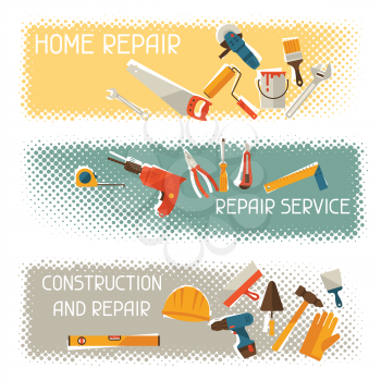 Repair and construction horizontal banners with tools icons.