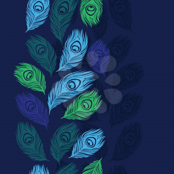 Seamless  pattern with hand drawn feathers peacock.