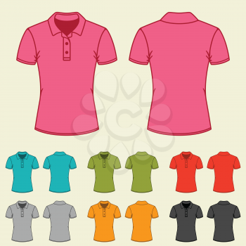 Set of templates colored polo shirts for women.