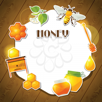 Background design with honey and bee stickers.