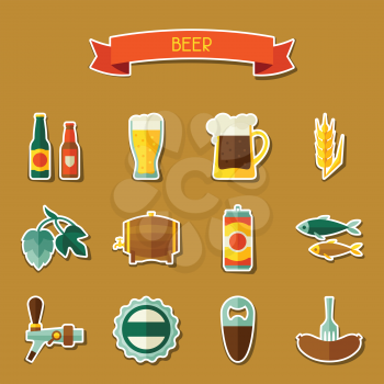 Beer sticker icon and objects set for design.