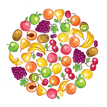 Background design with stylized fresh ripe fruits.