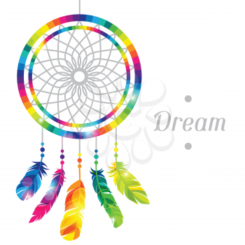 Dream catcher with abstract bright transparent feathers.