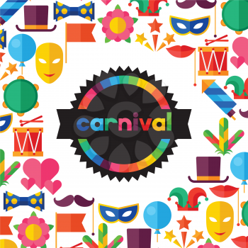 Celebration festive background with carnival flat icons and objects.