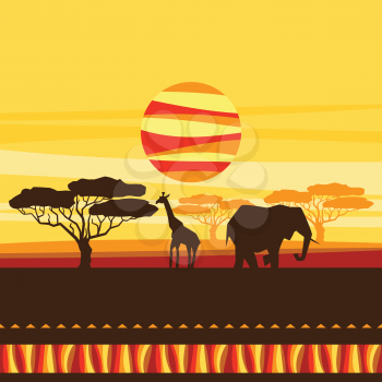 African ethnic background with illustration of savanna.