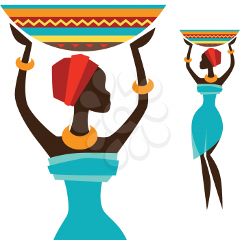 Silhouette of african girl which carries basket.