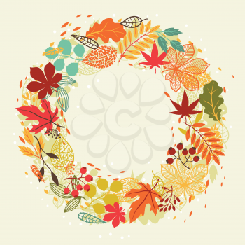 Background of autumn leaves in shape for greeting cards.