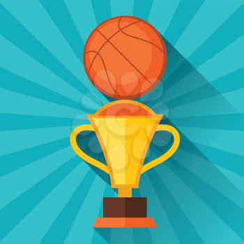 Sports illustration with basketball and prize in flat style.