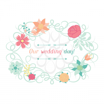 Wedding invitation card with pretty stylized flowers.