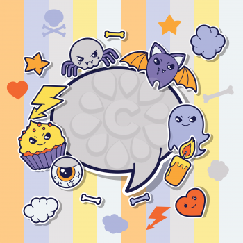 Halloween kawaii greeting card with cute sticker doodles.