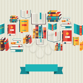 Seamless pattern with books in flat design style.