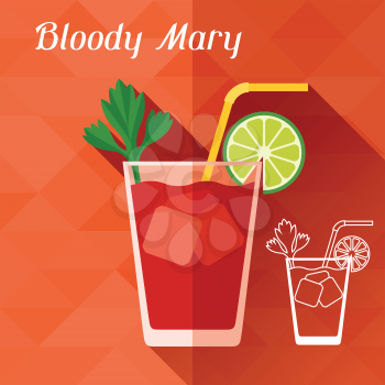 Illustration with glass of bloody mary in flat design style.