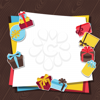 Celebration background or card with sticker gift boxes.