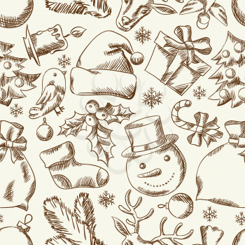 Merry Christmas hand drawn seamless pattern design.