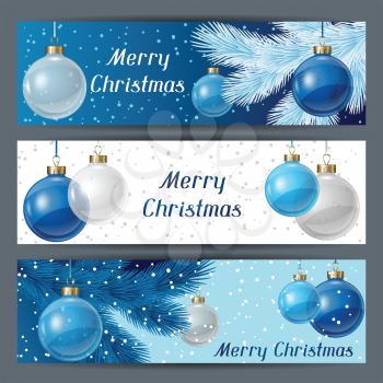 Holiday horizontal banners template with christmas balls.