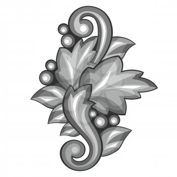 Baroque ornamental antique silver element on white background.