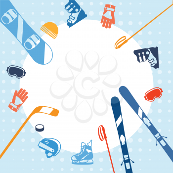 Winter sports background with equipment flat icons.