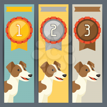 Award vertical banners with dog winning medal.