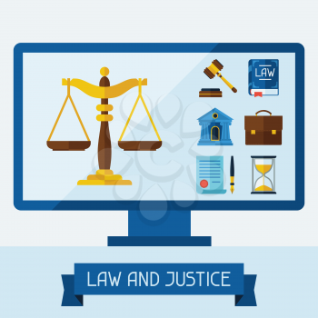 Concept illustration with computer and law icons.