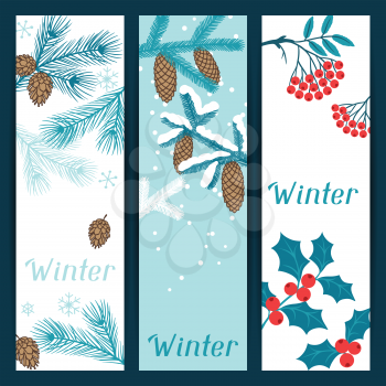 Merry Christmas banners with stylized winter branches.
