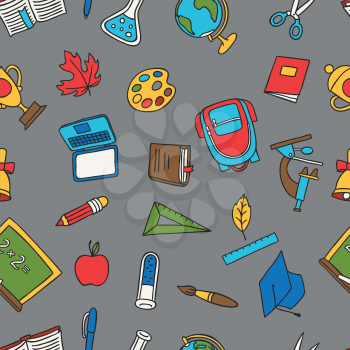 School seamless pattern with education hand drawn doodles.