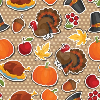 Happy Thanksgiving Day seamless pattern with holiday sticker objects.