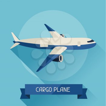 Cargo plane icon on background in flat design style.
