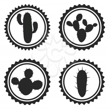 Collection of label and badges with stylized cactuses.