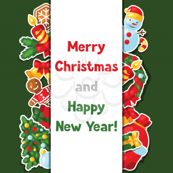 Merry Christmas and Happy New Year sticker invitation card.