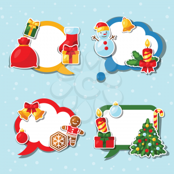 Merry Christmas and Happy New Year sticker speech bubbles.