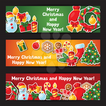 Merry Christmas and Happy New Year sticker banners.