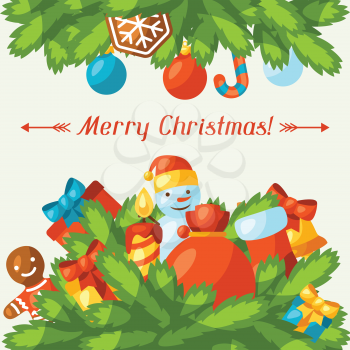Merry Christmas holiday greeting card with celebration object.