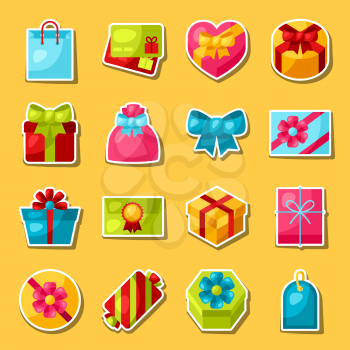 Celebration sticker set of colorful gift boxes.