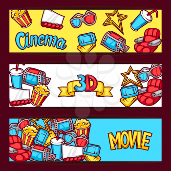 Cinema and 3d movie advertising banners in cartoon style.