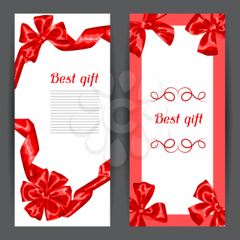 Banners with red satin gift bows and ribbons.