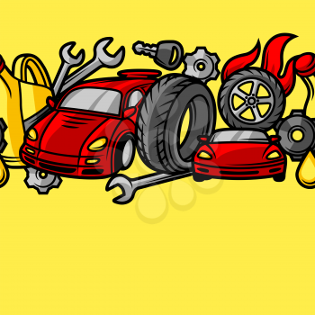 Car repair seamless pattern with service objects and items.