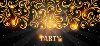 Celebration party banner with golden ornament. Greeting, invitation card or flyer.
