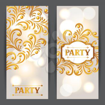 Celebration party background with golden ornament. Greeting, invitation card or flyer.