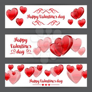Happy Valentine day banners with red realistic hearts.