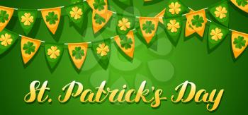 Saint Patricks Day seamless pattern. Garland flags with clover.