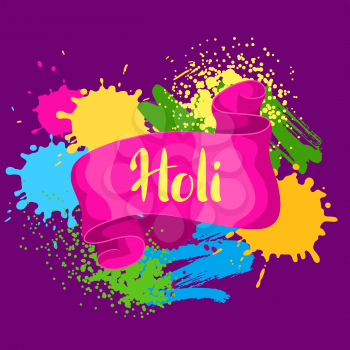 Happy Holi colorful seamless pattern. Card with paint splashes, blotches, spots and drops.