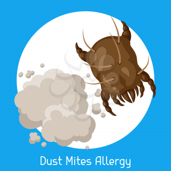 Dust mites allergy. Vector illustration for medical websites advertising medications.
